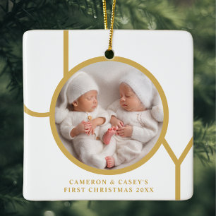 Ornement En Céramique Photo de Noël des jumeaux