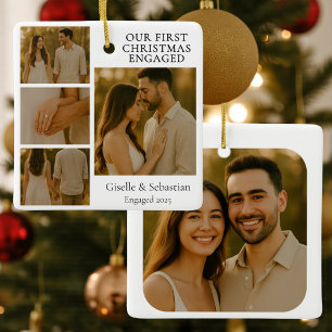 Ornement En Céramique Photo de Noël double face pour les fiançailles