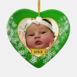 Ornement En Céramique Photo de Noël du bébé vert de Milou première