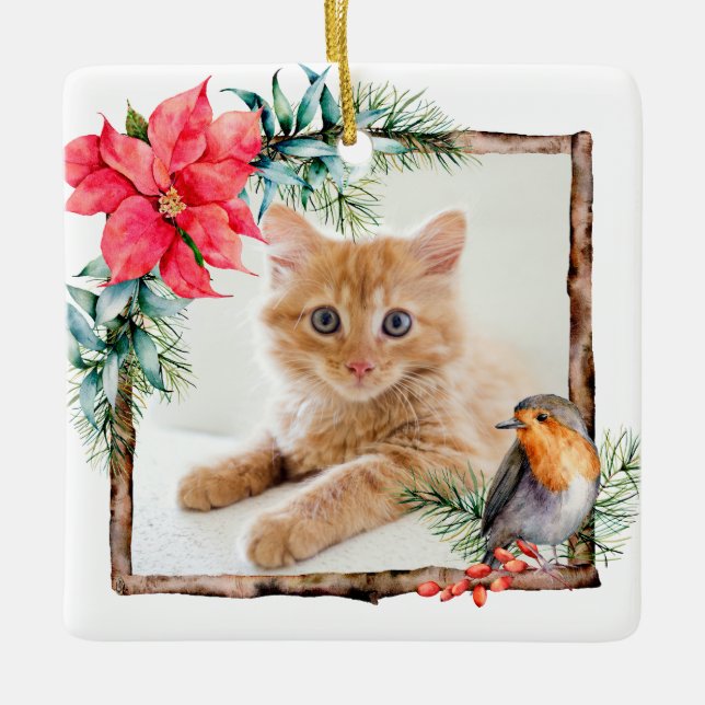 Ornement En Céramique Photo de Noël du chat (Devant)