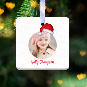 Ornement En Céramique Photo de Noël mignonne Whimsical Santa Hat