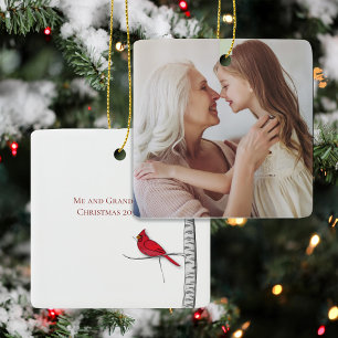 Ornement En Céramique Photo de Noël personnalisé au Cardinal Rouge