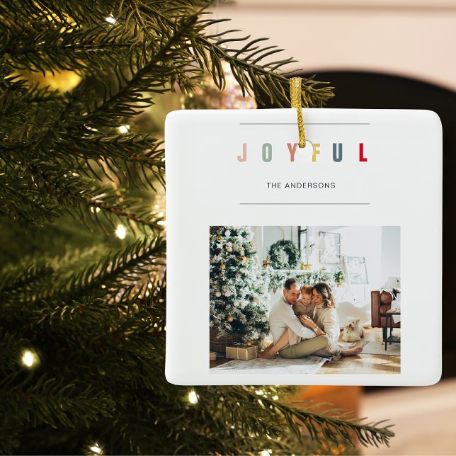 Ornement En Céramique Photo de Noël simple et moderne | Joyeuses vacance (Créateur téléchargé)