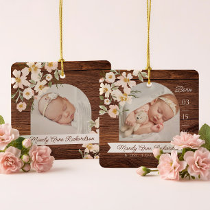 Ornement En Céramique Photo de statistiques de naissance de bébé à motif