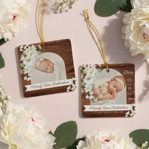 Ornement En Céramique Photo de statistiques de naissance de bébé au grai