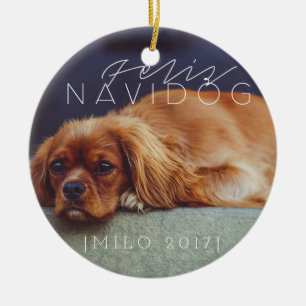 Ornement En Céramique Photo de vacances de Feliz Navidog  