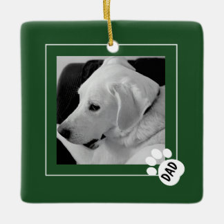 Ornement En Céramique Photo en noir et blanc de papa chien mignon patte