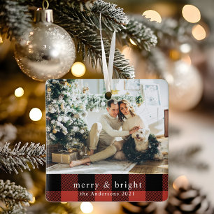Ornement En Céramique Photo familiale moderne Red Buffalo Plaid