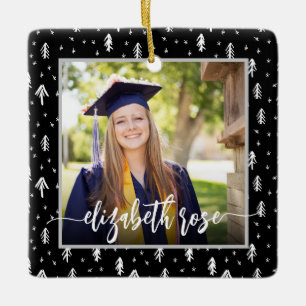 Ornement En Céramique Photo Graduation Keepsaké Black Snowflake