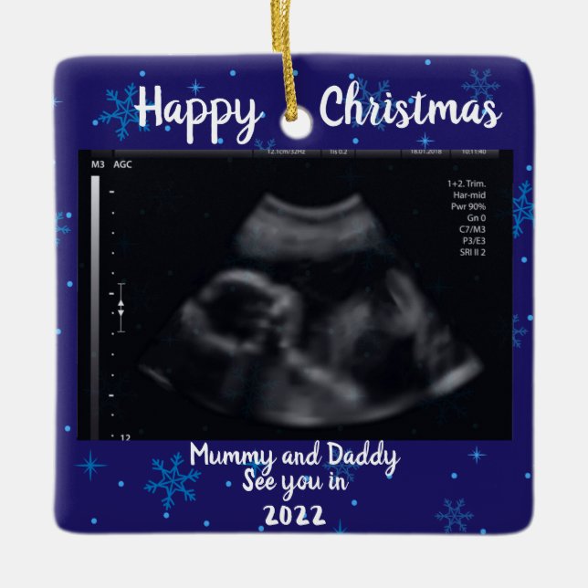Ornement En Céramique photo Grossesse Faire-part attendue parent 2021 (Devant)