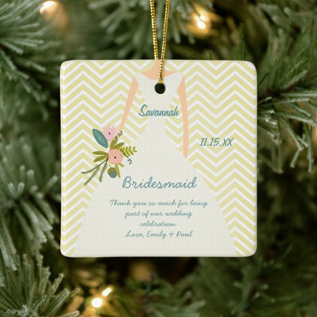 Ornement En Céramique Photo Mariage Gown Bridesmaid Keepsaké Cadeau (Arbre)