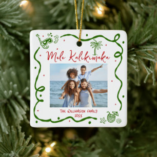 Ornement En Céramique Photo Mele Kalikimaka Rouge Vert Doodles Noël