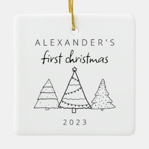 Ornement En Céramique Photo moderne Elegant Baby First Christmas