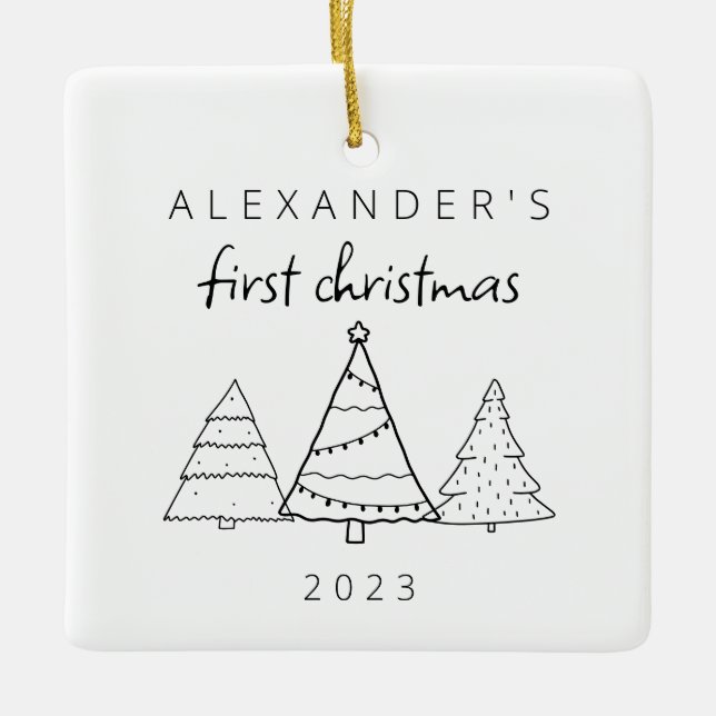 Ornement En Céramique Photo moderne Elegant Baby First Christmas (Devant)