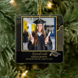 Ornement En Céramique Photo moderne Elegant Black and Gold Graduation