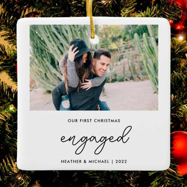 Ornement En Céramique Photo moderne Notre premier Noël engagé (Créateur téléchargé)