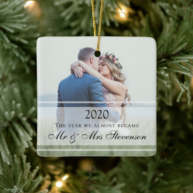 Ornement En Céramique Photo moderne Presque marié Noël 2020 Mariage (Arbre)