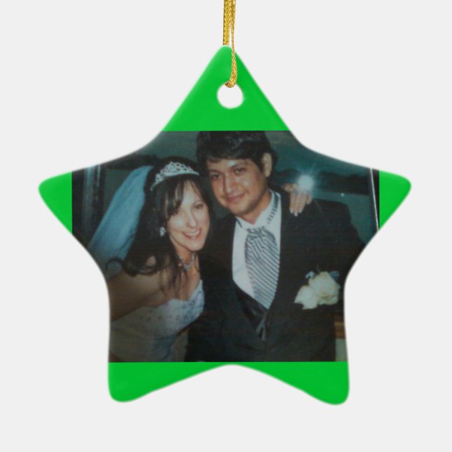 Ornement En Céramique Photo Ordimant de mariage pour votre premier Noël (Dos)