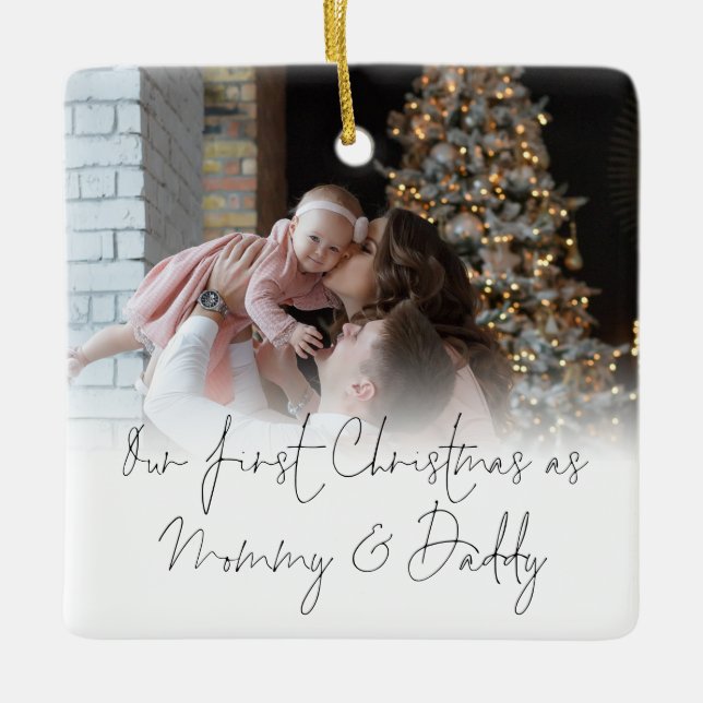 Ornement En Céramique Photo Overlay First Christmas Maman Papa (Devant)