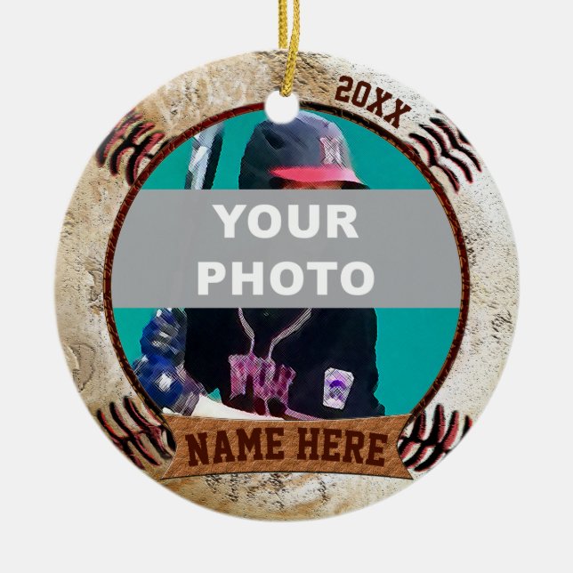 Ornement En Céramique PHOTO Personalized Baseball Ornaming Text, Photo (Devant)