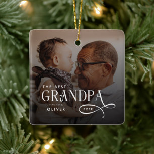 Ornement En Céramique Photo personnalisé de Meilleur Grand-Père Moderne