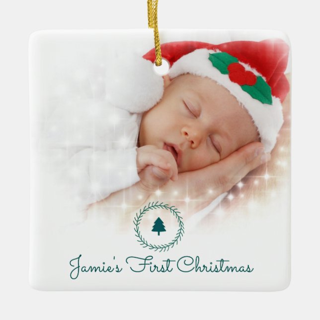 Ornement En Céramique Photo personnalisée Premier Noël du bébé (Devant)
