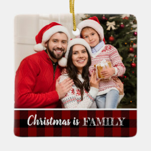 Ornement En Céramique Photo Personnalisée Russe Rouge Buffalo Plaid Phot