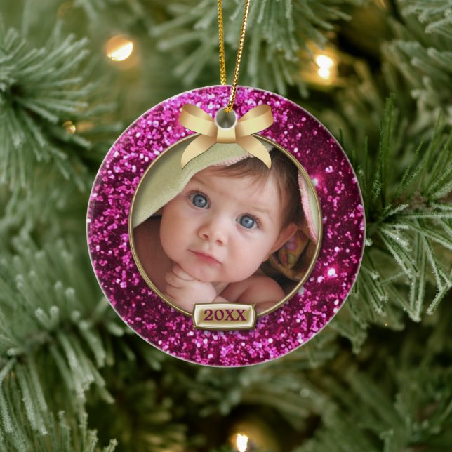 Ornement En Céramique Photo Sparkings Rose/Gold Bow (Arbre)