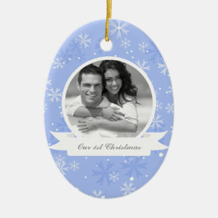Ornement En Céramique Photo Sweet Blue Snowflakes