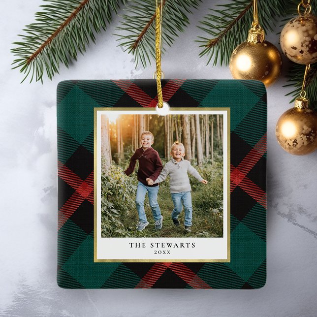 Ornement En Céramique Photo Tradition Plaid (Plaid Tradition square ornament)