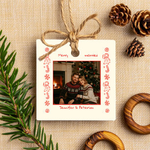 Ornement En Céramique Photo Whimsical Red Doodle Noël marié