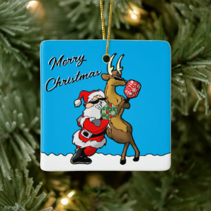 Ornement En Céramique Pickleball Partners Père Noël & Reindeer Sleightin