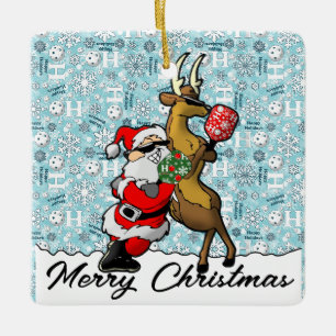 Ornement En Céramique Pickleball Partners Père Noël & Reindeer Sleightin