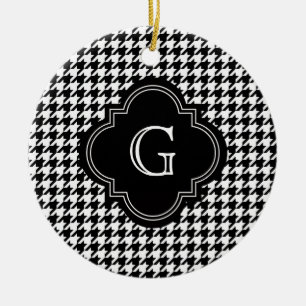 Ornement En Céramique Pied de fond blanc noir classique avec Monogramme