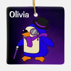 Ornement En Céramique Pingouin caricature mignon violet et violet profon