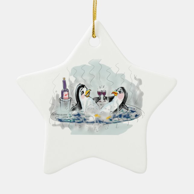 Ornement En Céramique Pingouins de baquet chaud (Devant)