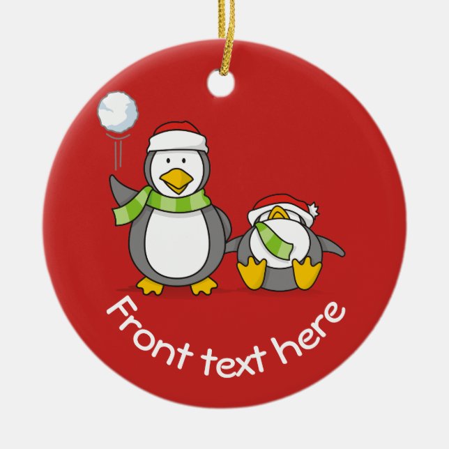 Ornement En Céramique Pingouins de Noël (Devant)