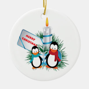 Ornement En Céramique Pingouins et bougies Noël coutume