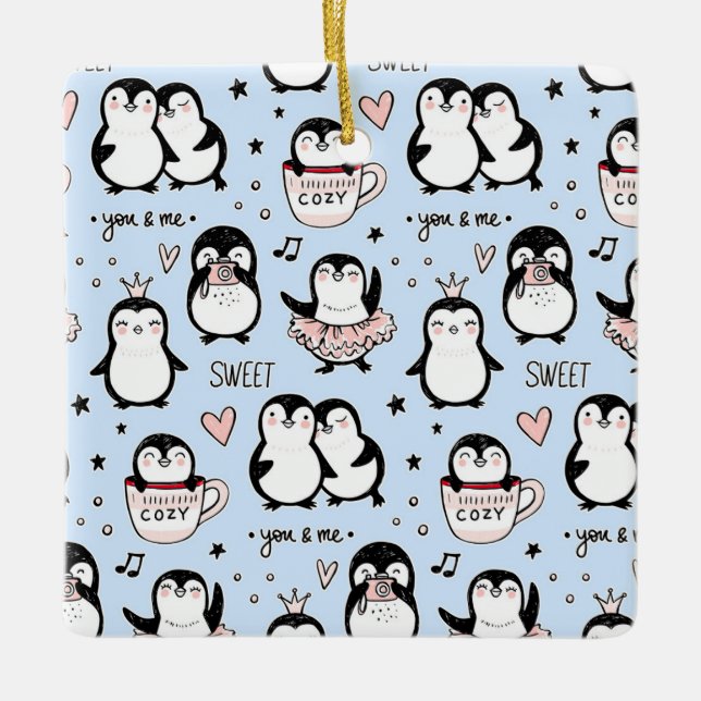 Ornement En Céramique Pingouins mignons (Devant)