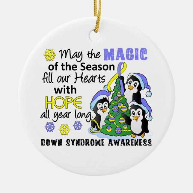 Ornement En Céramique Pingouins syndrome de Down de Noël (Devant)
