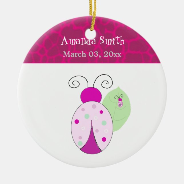 Ornement En Céramique Pink Ladybug Baby First Christmas (Devant)