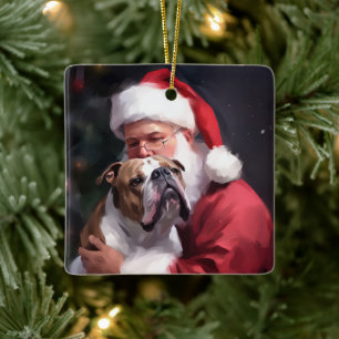 Ornement En Céramique Pitbull avec Noël Festif du Père Noël