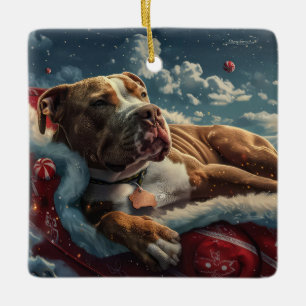 Ornement En Céramique Pitbull Chien Festif de Noël