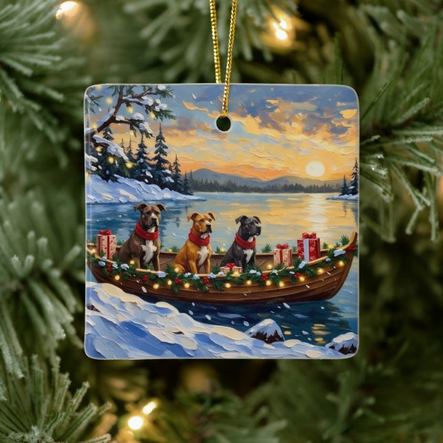 Ornement En Céramique Pitbull Christmas Boat Holiday (Arbre)