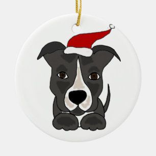 Ornement En Céramique Pitbull gris drôle dans l'art de Noël de casquette