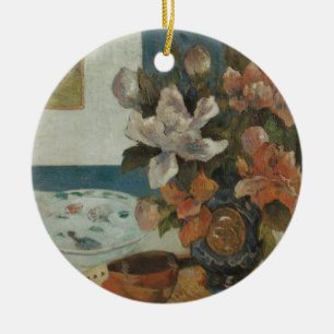 Ornement En Céramique Pivoines Chinoises et Mandoline de Paul Gauguin