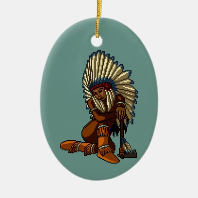 Ornement En Céramique Pixel indien de Tomahawk de plume de femme (Devant)