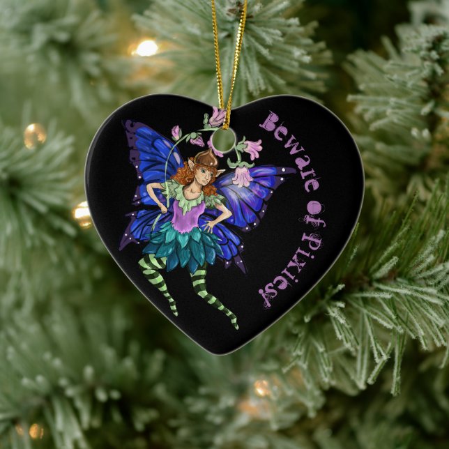 Ornement en céramique Pixie à ailes bleues (Arbre)