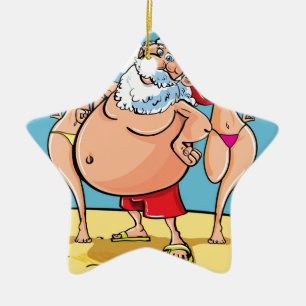 Ornement En Céramique plage de bikini père noël