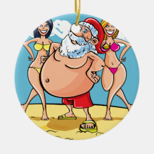 Ornement En Céramique plage de bikini santa claus